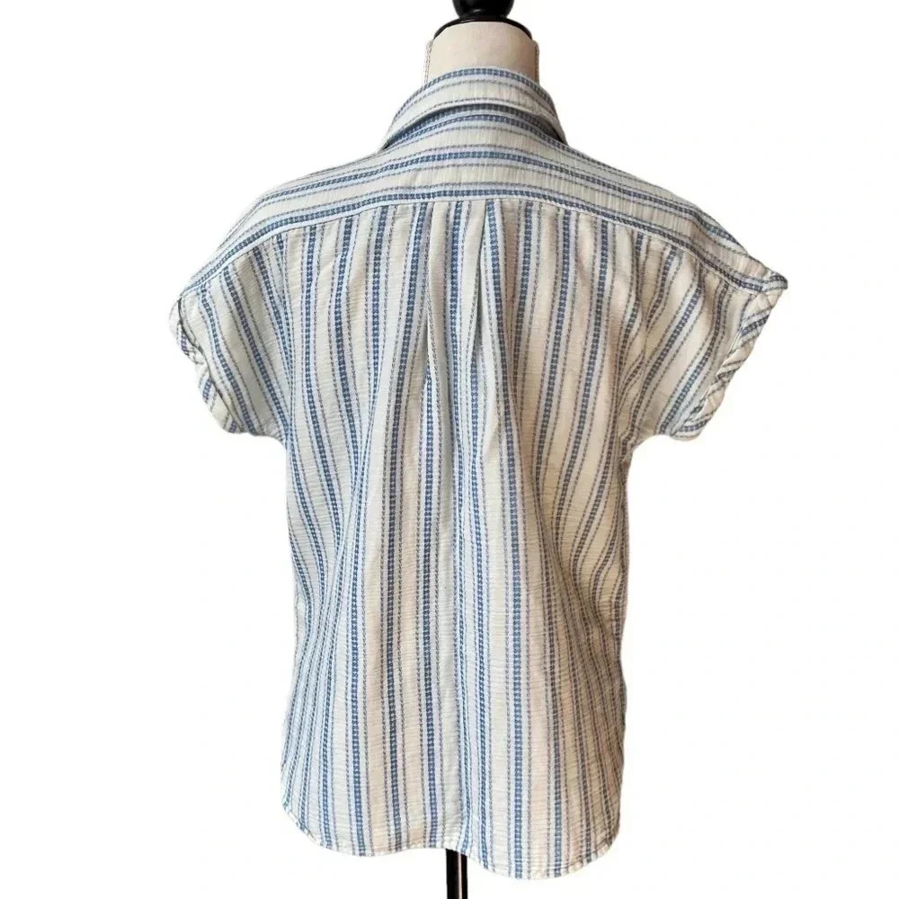 Faherty Avery Organic Cotton Gauze Camp Shirt Blue White Stripe XS - Picture 11 of 14
